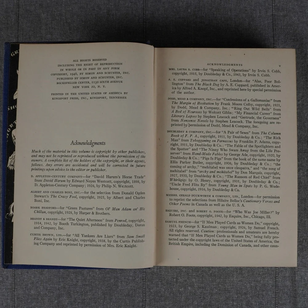 A Treasury of Laughter Vintage Hardcover Humor Anthology Illustrated Blue 1946